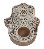Biege & White Mangowood Tealight Holder Set of 4