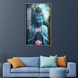 Serene Blue Buddha Holding a Pink Lotus Acrylic Wall Paintings