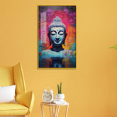 Buddha Acrylic Wall Paintings with Colorful Lotus and Water Reflection