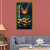 Hands Holding a Glowing Lotus in a Pond Acrylic Wall Paintings