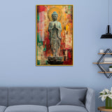 Standing Buddha Acrylic Wall Paintings on Lotus with Abstract Background