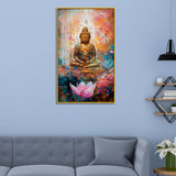 Meditating Buddha in a Dreamy Floral Garden Acrylic Wall Paintings