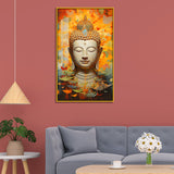Buddha Acrylic Wall Paintings Head with Abstract Gold and Orange Art