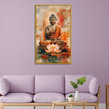 Meditating Buddha Acrylic Wall Paintings on Lotus with Abstract Background