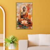 Meditating Buddha Acrylic Wall Paintings on Lotus with Abstract Background