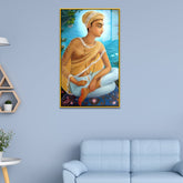 Divine Bhakti Saint Haridas – Spiritual Sitting Monk Portrait by the River for Sacred Décor