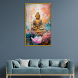 Meditating Buddha in a Dreamy Floral Garden Acrylic Wall Paintings