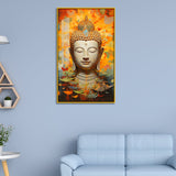 Buddha Acrylic Wall Paintings Head with Abstract Gold and Orange Art
