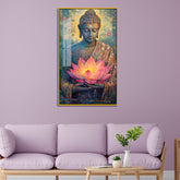 Vibrant Mosaic Buddha with Large Lotus Acrylic Wall Paintings