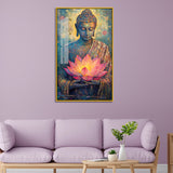 Vibrant Mosaic Buddha with Large Lotus Acrylic Wall Paintings
