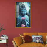Serene Blue Buddha Holding a Pink Lotus Acrylic Wall Paintings