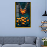 Hands Holding a Glowing Lotus in a Pond Acrylic Wall Paintings