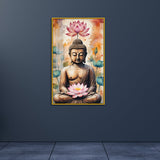 Serene Buddha Statue Acrylic Wall Paintings with Pink Lotus