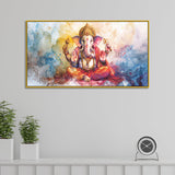 Vintage Hindu Deity Art – Ganesha Canvas Wall Frame