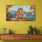 Indian God Ganesha in Vintage Style – Framed Wall Canvas