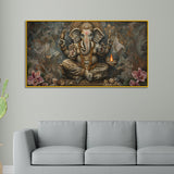 Retro Style Ganesha Wall Canvas – Hindu God Decor Piece