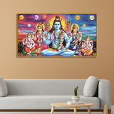 Classic Vintage Lord Shiva with Ganesha Family Wall Portrait – Spiritual Wall Paintings
