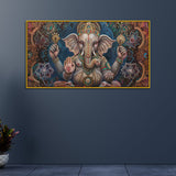 Framed Ganesha Painting in Vintage Style – Wall Art for Home Temple