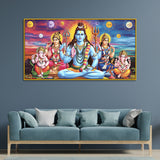 Classic Vintage Lord Shiva with Ganesha Family Wall Portrait – Spiritual Wall Paintings