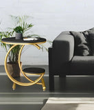 Black Marble Side Table with Gold Ring and Shelf