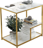 Rectangular Marble Side Table with Shelves and Gold Frame