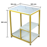 Rectangular Marble Side Table with Shelves and Gold Frame