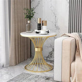 Round Marble Side Table with Gold Wire Base