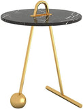 Black Marble Round End Side Table with Gold Base