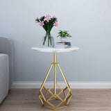 White Marble End Side Table with Hexagon Gold Stand