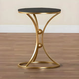 Modern Black Accent Side Table with Gold Ring Base