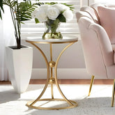 White Bedside Round Marble Side Table with Gold Stand