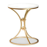 White Bedside Round Marble Side Table with Gold Stand