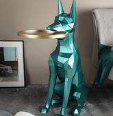 Dog Luna Diamond Decorative Showpiece with Tray in Green Color