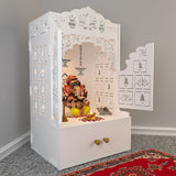 Lotus Door Finish Wooden Wall Temple for Home With Inbuilt focus Lights & Spacious Shelf