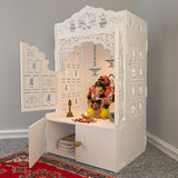 Lotus Door Finish Wooden Wall Temple for Home With Inbuilt focus Lights & Spacious Shelf