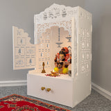 Lotus Door Finish Wooden Wall Temple for Home With Inbuilt focus Lights & Spacious Shelf