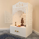 Divine Wooden Floor Temple with Door Spacious Shelf & Inbuilt Focus Light