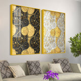 Abstract Golden Shapes Art Acrylic Floating Wall Painting Set of 2