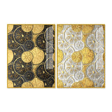 Abstract Golden Shapes Art Acrylic Floating Wall Painting Set of 2