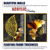 Abstract Golden Shiny Ginkgo Leaf Acrylic Floating Wall Painting Set of 2