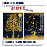 Abstract Golden Shiny Leaves Acrylic Floating Wall Painting Set of 2