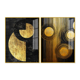 Abstract Golden Textured Line Art Acrylic Floating Wall Painting Set of 2