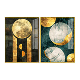 Abstract Golden Textured Shape Art Acrylic Floating Wall Painting Set of 2