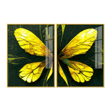 Beautiful Design of Golden Wings Art Acrylic Floating Wall Painting Set of 2