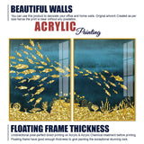 Beautiful Ocean View of Golden Fish Pattern Acrylic Floating Wall Paintings Set of 2