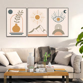 Boho Style Wall Art Picture Frames with Natural Abstract Landscape Set of 3