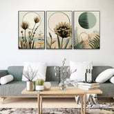 Boho Style Printable Modern Line Art Poster Bundle, Minimal Botanical Abstract Set Of 3