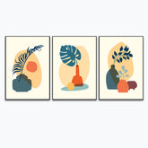 Abstract Boho Poster with Tropical Leaf, Color Vase and Shape Wall Art Set of 3