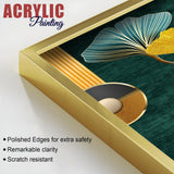 Colorful Golden Lines Leaves Acrylic Floating Wall Painting Set of 2