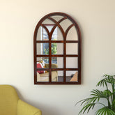 Arch Motif Window Frame Wooden Wall Mirror